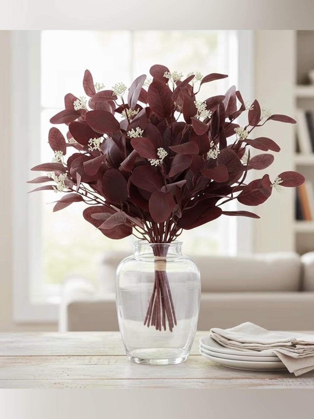15-piece Faux Burgundy Berry/Eucalyptus Stems